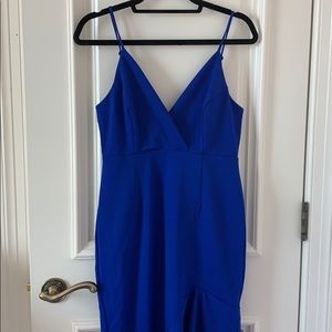 Royal Blue Midi RUFFLY high -low Gown